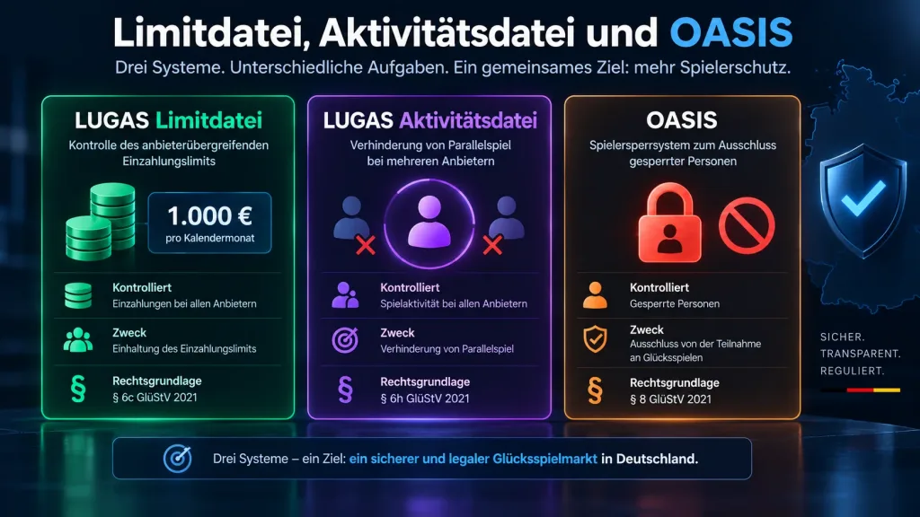 Limitdatei, Aktivitätsdatei und OASIS nicht verwechseln